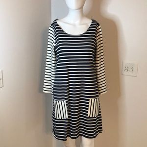 Joules —Navy blue and white striped dress.